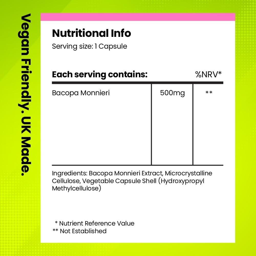 Bacopa Monnieri 500Mg | Cognitive Nootropic Supplement | 120 Vegan Capsules | 4-Month Supply | Uk-Made Supplement | Enhance Learning, Increase Focus & Improve Memory | Fitimins