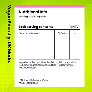 Bacopa Monnieri 500Mg | Cognitive Nootropic Supplement | 120 Vegan Capsules | 4-Month Supply | Uk-Made Supplement | Enhance Learning, Increase Focus & Improve Memory | Fitimins