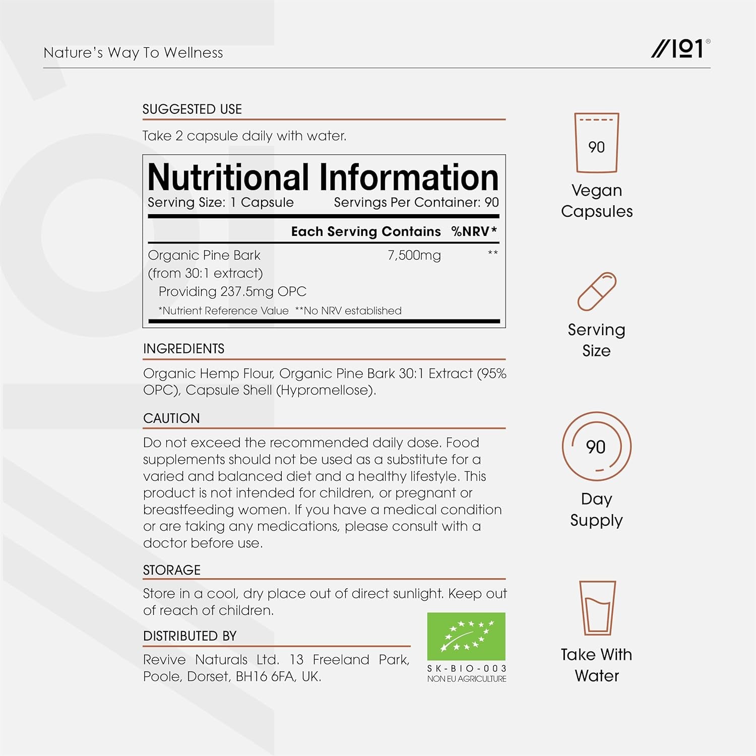 Organic Pine Bark Extract 7500Mg – 237Mg OPC Proanthocyanidins High Strength – 90 Vegan Capsules (3 Months Supply) – Resealable and Recyclable Pouch by Alpha01