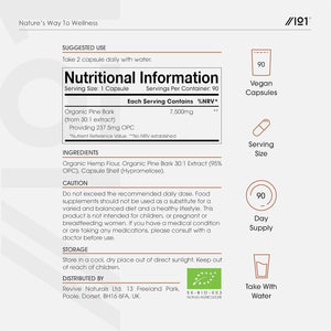 Organic Pine Bark Extract 7500Mg – 237Mg OPC Proanthocyanidins High Strength – 90 Vegan Capsules (3 Months Supply) – Resealable and Recyclable Pouch by Alpha01