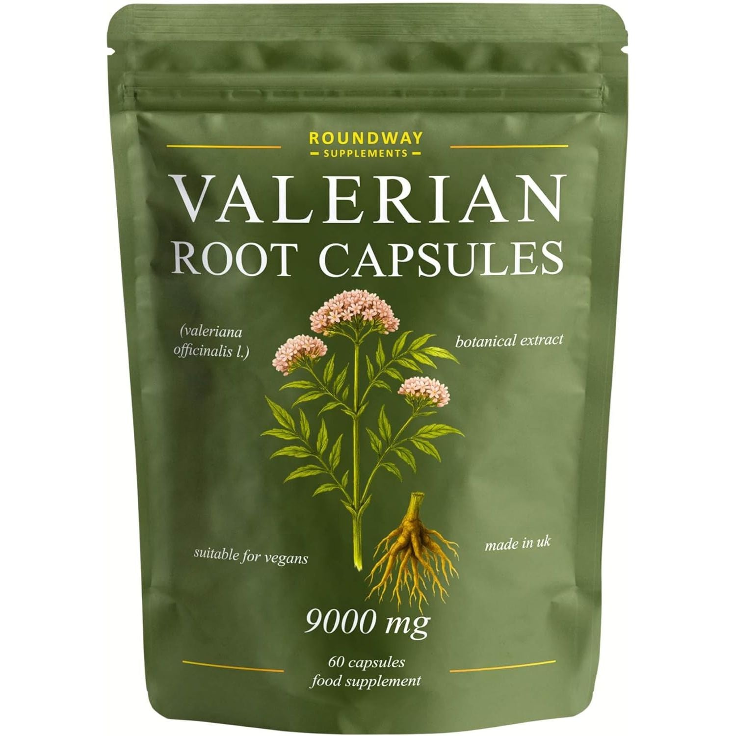 Valerian Root | 9000Mg High Strength Extract Capsules for Sleeping & Relaxation | 60 Capsules, Not Tablets | 1 Month Supply | Made in the UK by Roundway Supplements