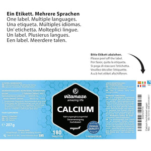 Calcium Tablets High Strength -180 Tablets for 3 Months - 2028Mg Calcium Carbonate per Daily Dose -Organic and Vegan Food Supplement without Additives