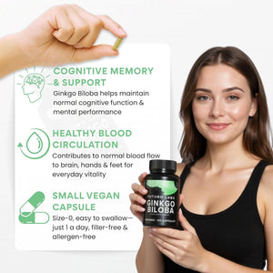 Ginkgo Biloba Capsules 15,000Mg - 60 Capsules (2 Months Supply) - Standardised Leaf Extract - High Strength, Vegan, Lab Tested & Gluten Free - Made in the UK