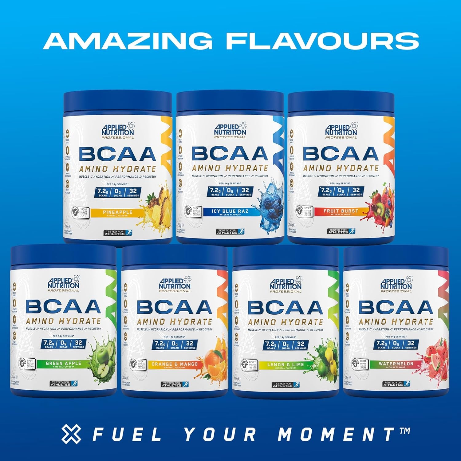 Applied Nutrition BCAA Powder - Branched Chain Amino Acids Bcaas Supplement, Amino Hydrate Intra Workout & Recovery Energy Drink (450G - 32 Servings) (ICY Blue Raz)