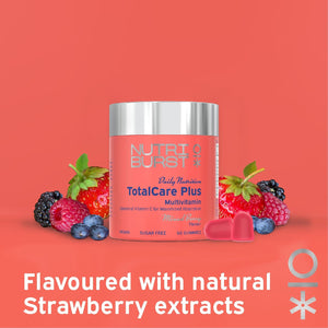 Nutriburst Totalcareplus - Multivitamin with Vitamin C, D, B12 + Zinc - Immune System Support - Berry Flavour - 60 Gummies 1 Month Supply - Suitable for Vegans