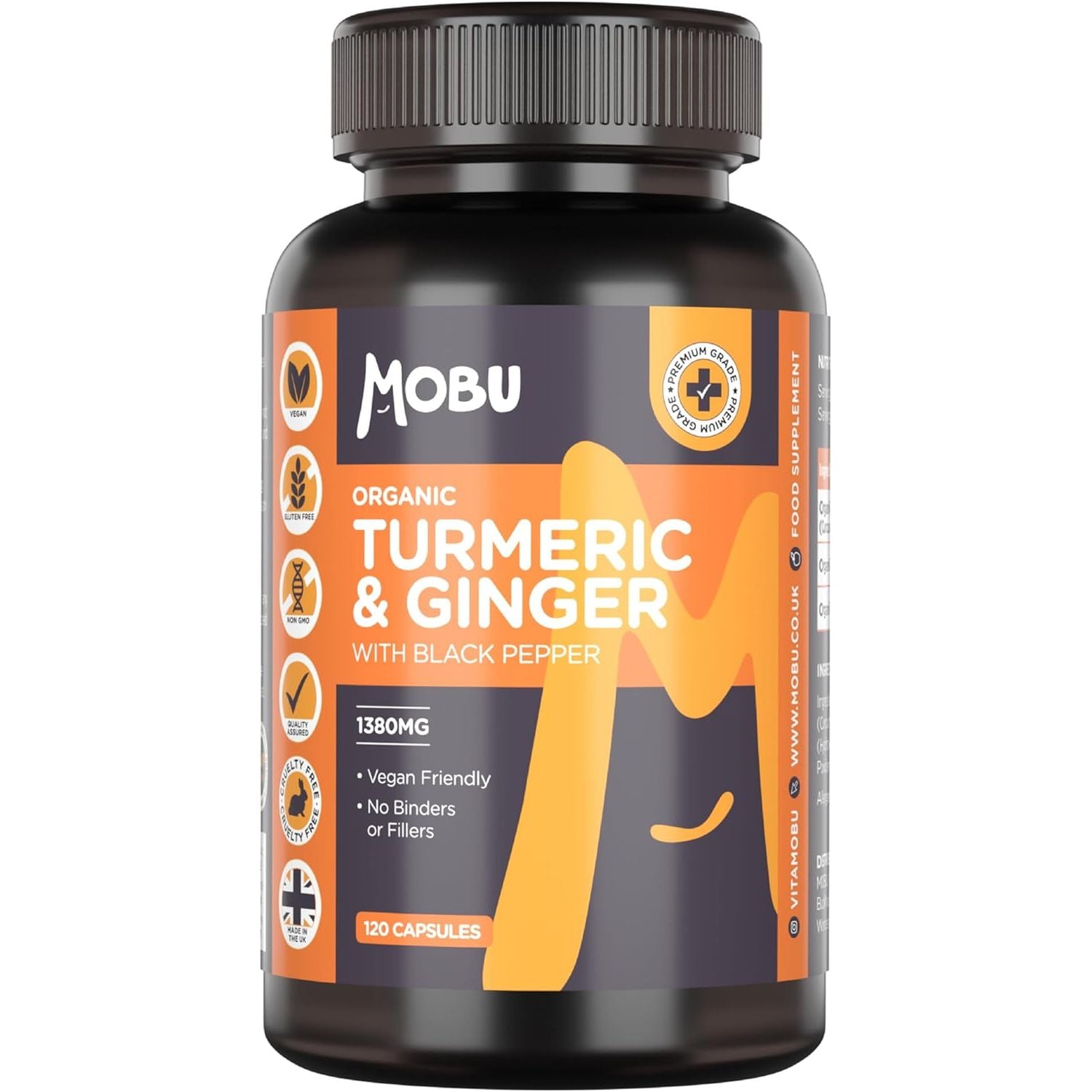 Organic Turmeric, Ginger & Black Pepper Capsules | High Strength 1380Mg | Curcumin for Joints, Immune & Inflammation Support | Vegan, Made in UK MOBU