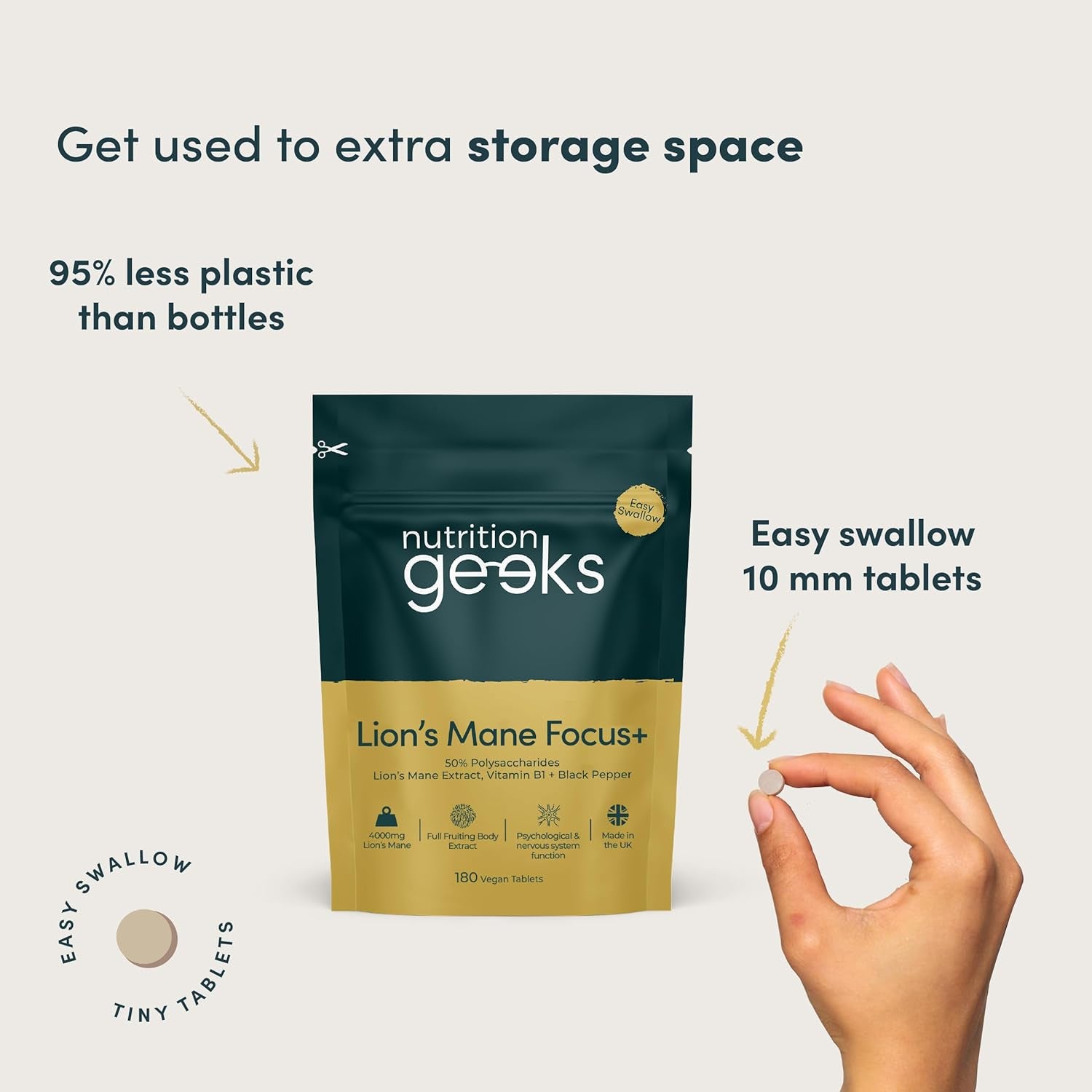 Lions Mane Supplement 4000Mg with Vitamin B1 & Black Pepper, 180 Vegan Tablets - Lion'S Mane Mushroom 15:1 Extract (Not Lions Mane Powder or Capsules), UK Made for Mental Performance & Nervous System