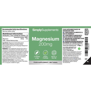 Magnesium 200Mg Tablets | Supports Normal Muscle Function | Vegan & Vegetarian Friendly | 360 Tablets = 6 Months’ of Supply | Made in the UK in Accordance with GMP Standards