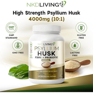 NKD Living Psyllium Husk Capsules 4000Mg with Lactobacillus Acidophilus | 200 Million CFU | Natural Soluble Fibre | 150 Vegan Capsules