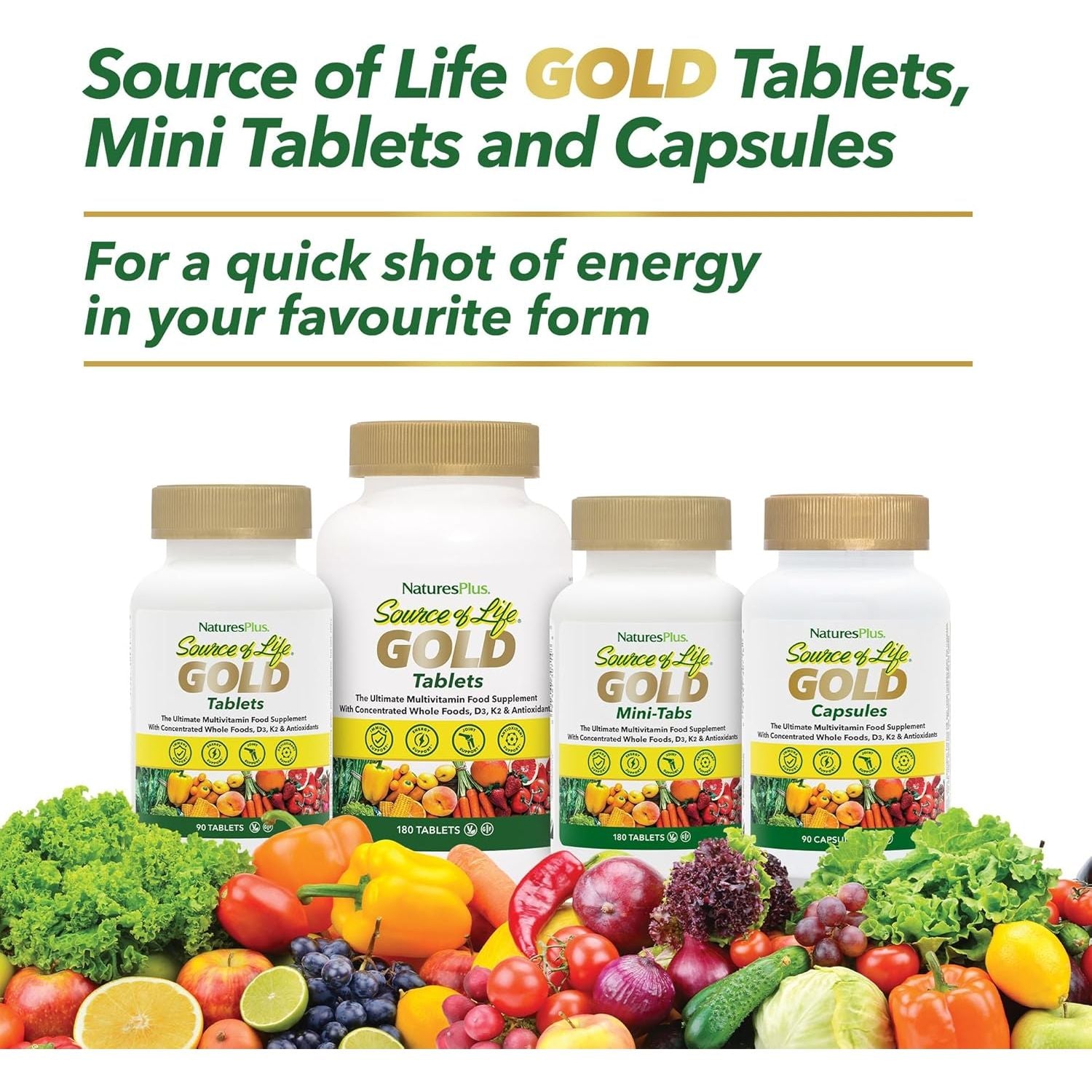Naturesplus Source of Life Gold Capsules - Whole Food Based Multivitamin for Men and Women, Energy, Immune, Focus - Gluten Free, Vegan - 90 Capsules