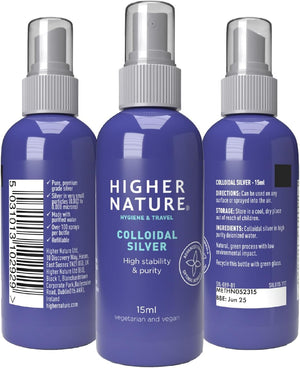 Higher Nature - Colloidal Silver - Purified Water with Premium Grade Silver - Antiseptic Spray, Disinfectant Spray, Colloidal - 15Ml