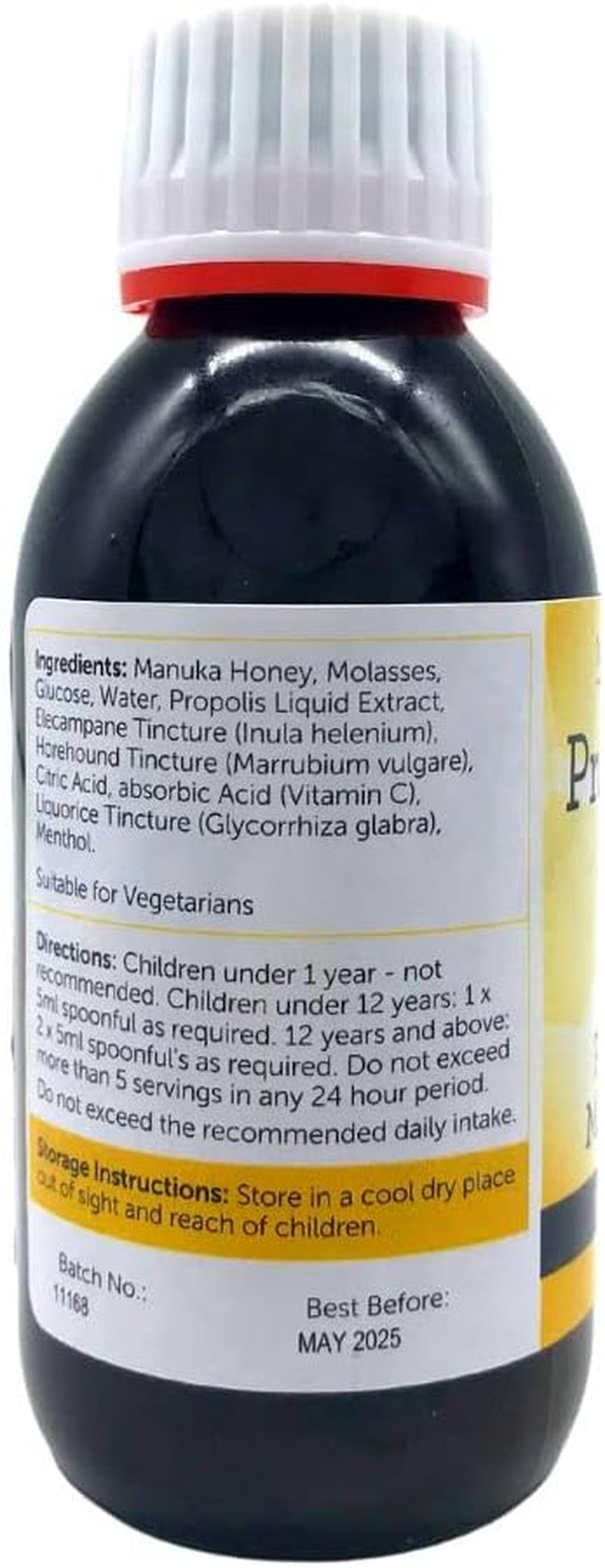 Propolis Pro Sore Throat Syrup with Manuka Honey, Bee Propolis, Vitamin C & Cooling Menthol – 150Ml | Natural, Vegetarian-Friendly Soothing Syrup for Kids & Adults