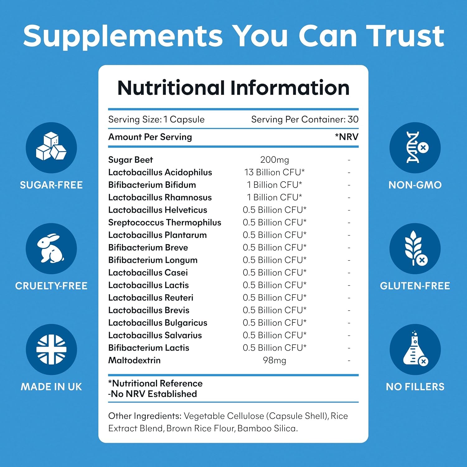 Purolabs Probiotic Complex for Gut Health | High Strength Probiotic for Men and Women | 21 Billion CFU with Prebiotic | 30 Vegan Capsules | Made in the UK