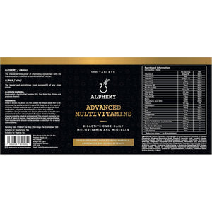 Advanced Multivitamin & Minerals | 120 Tablets / 4 Month Supply | 26 A-Z High Strength Bioactive Vitamins, Minerals, Antioxidants & Herbal Extracts. Daily Supplement for Men & Women. UK Made Alphemy