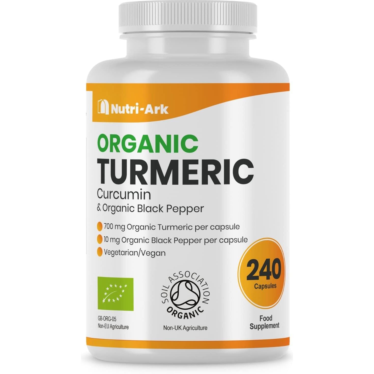 Nutri-Ark Organic Turmeric 700Mg per Capsule with Black Pepper | 240 Vegetarian Capsules (8 Month Supply) | UK Manufactured | Soil Association Certified