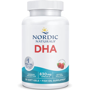 Nordic Naturals, DHA, 830Mg Omega-3, Fish Oil with EPA and DHA, Strawberry Flavour, 90 Softgels, Lab-Tested, Soy-Free, Gluten-Free, Non-Gmo
