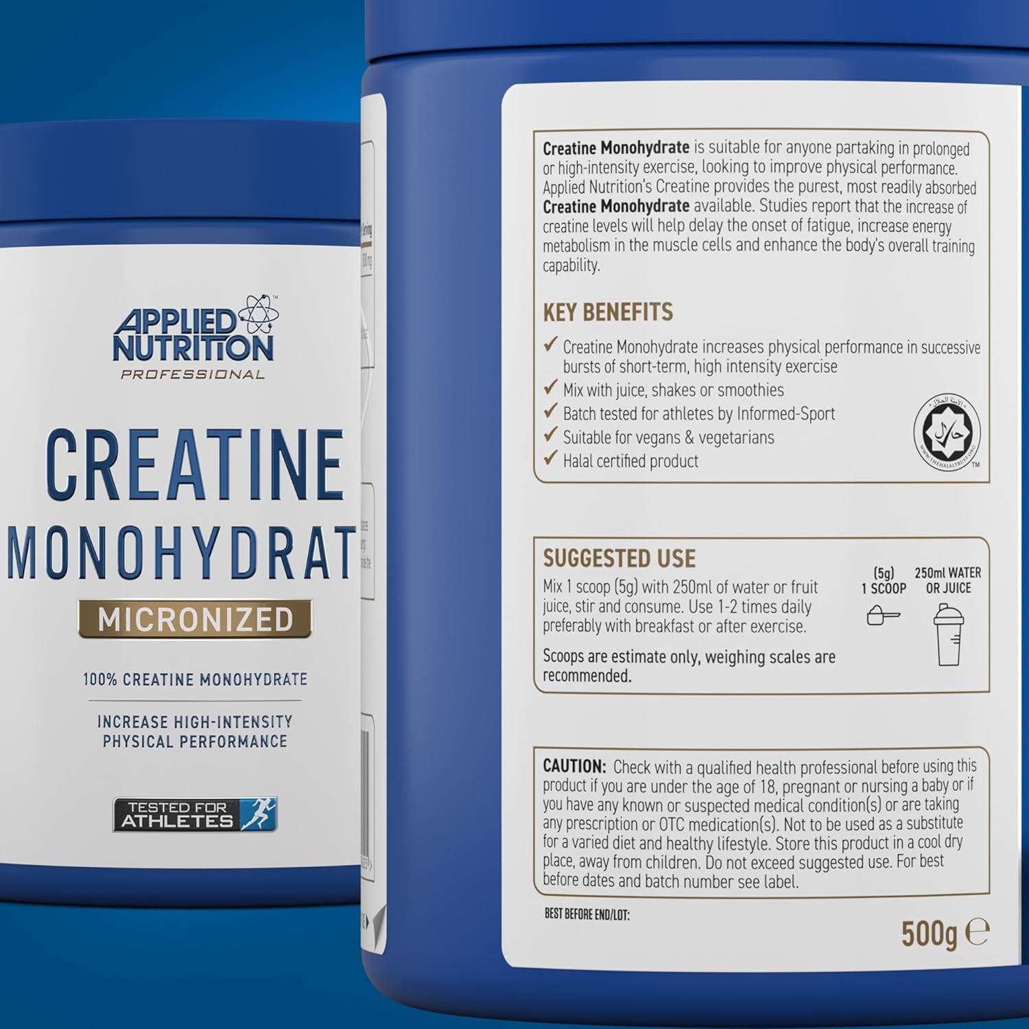 Applied Nutrition Creatine Monohydrate Powder 500G – 100% Micronized Creatine – 5G per Serving – Unflavoured – Supports High-Intensity Performance – 100 Servings