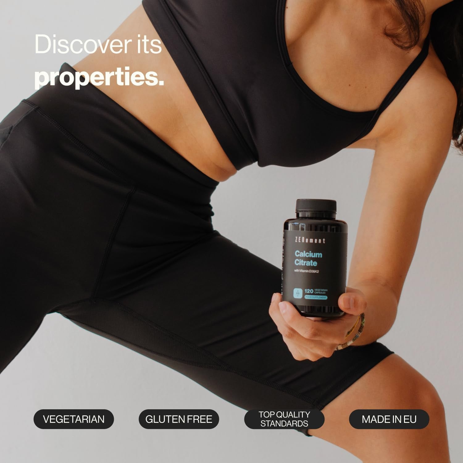 Calcium Citrate with Vitamin D3 and K2 - for Healthy Teeth, Bones and Muscles - Formulated with Enhanced D3 and K2 - Highly Absorbable - 120 Vegetarian Capsules