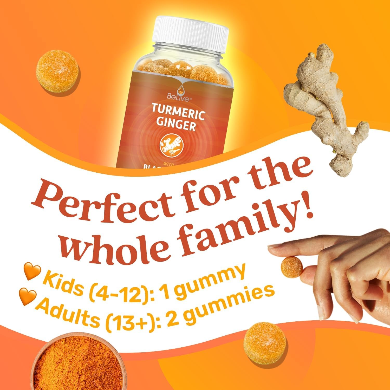 Turmeric Vitamin Supplement Gummies with Ginger & Black Pepper | Supports Joint Pain & Anti-Inflammatory Response | Active Ingredient 300Mg Curcumin Extract | Vegan | Tropical Flavour (60 Count)