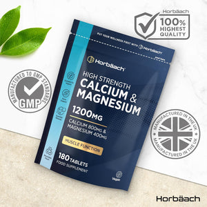 Calcium and Magnesium Tablets 1200Mg | High Strength Calcium & Magnesium Complex | 180 Vegan Tablets | by Horbaach