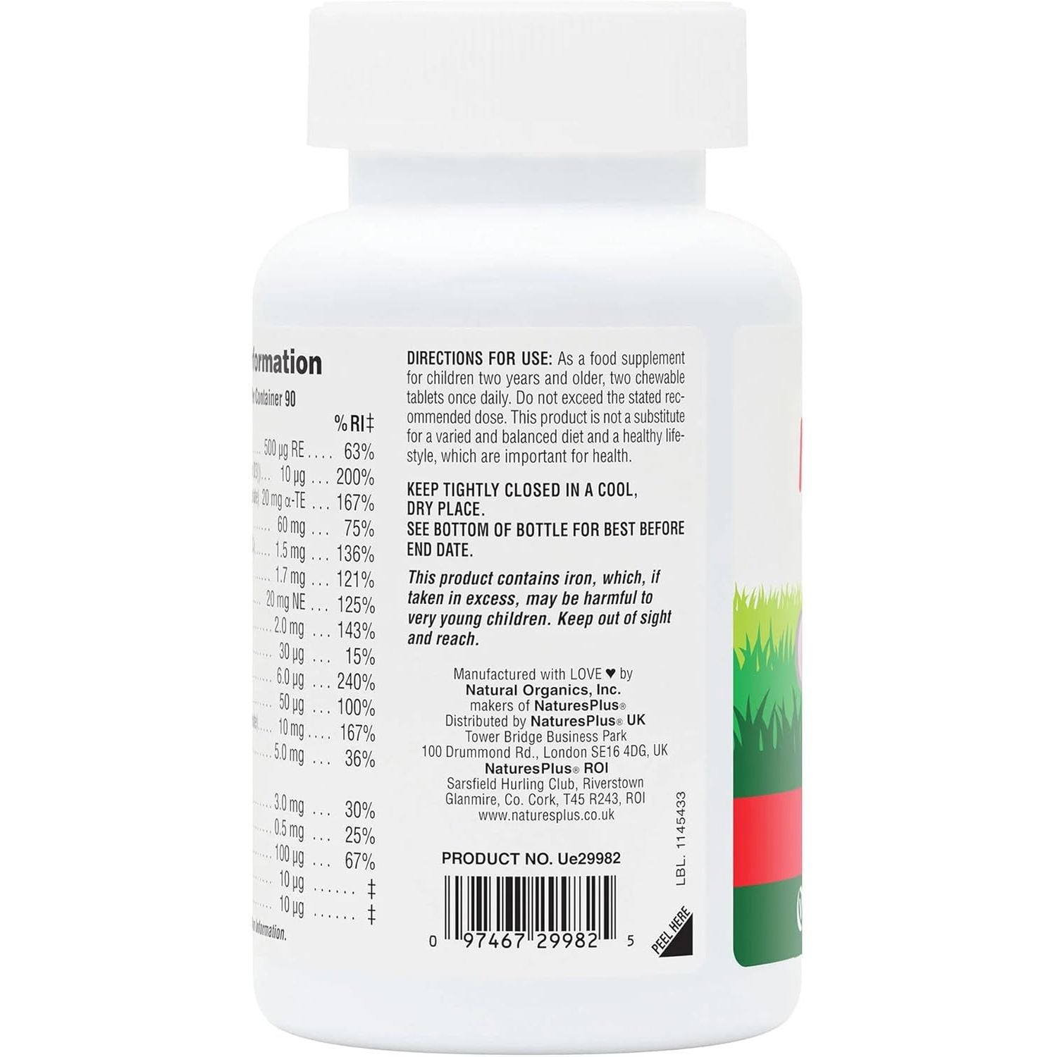 Naturesplus Animal Parade Children’S Multivitamin Assorted Flavours - Plant Based, Vegan Chewable Multivitamin for Kids - Gluten Free - 90 Animal Shaped Tablets