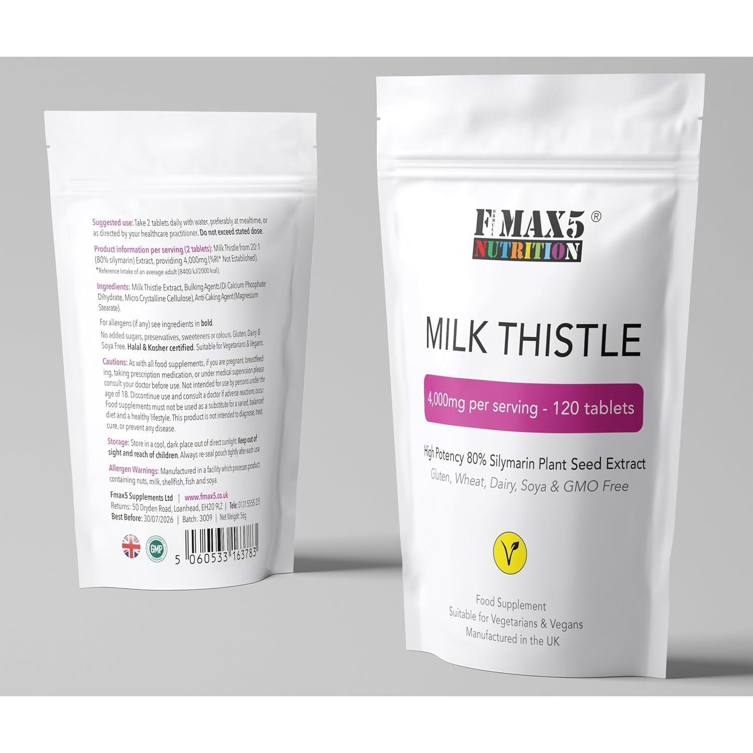 Milk Thistle (80% Silymarin) Tablets - High Strength 4000Mg Supplement, 120 Tablets (2 per Serving) - Not Capsules or Tincture - Vegan, Gmo-Free, Gluten-Free, UK Made