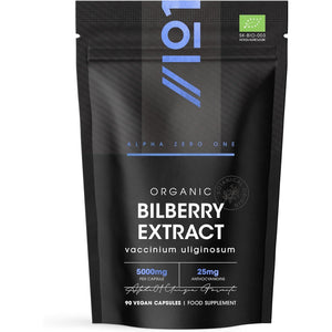Organic Bilberry Extract 5000Mg – High Strength 5% Anthocyanidins – 90 Vegan Capsules (3 Months Supply) – Resealable and Recyclable Pouch – by Alpha01
