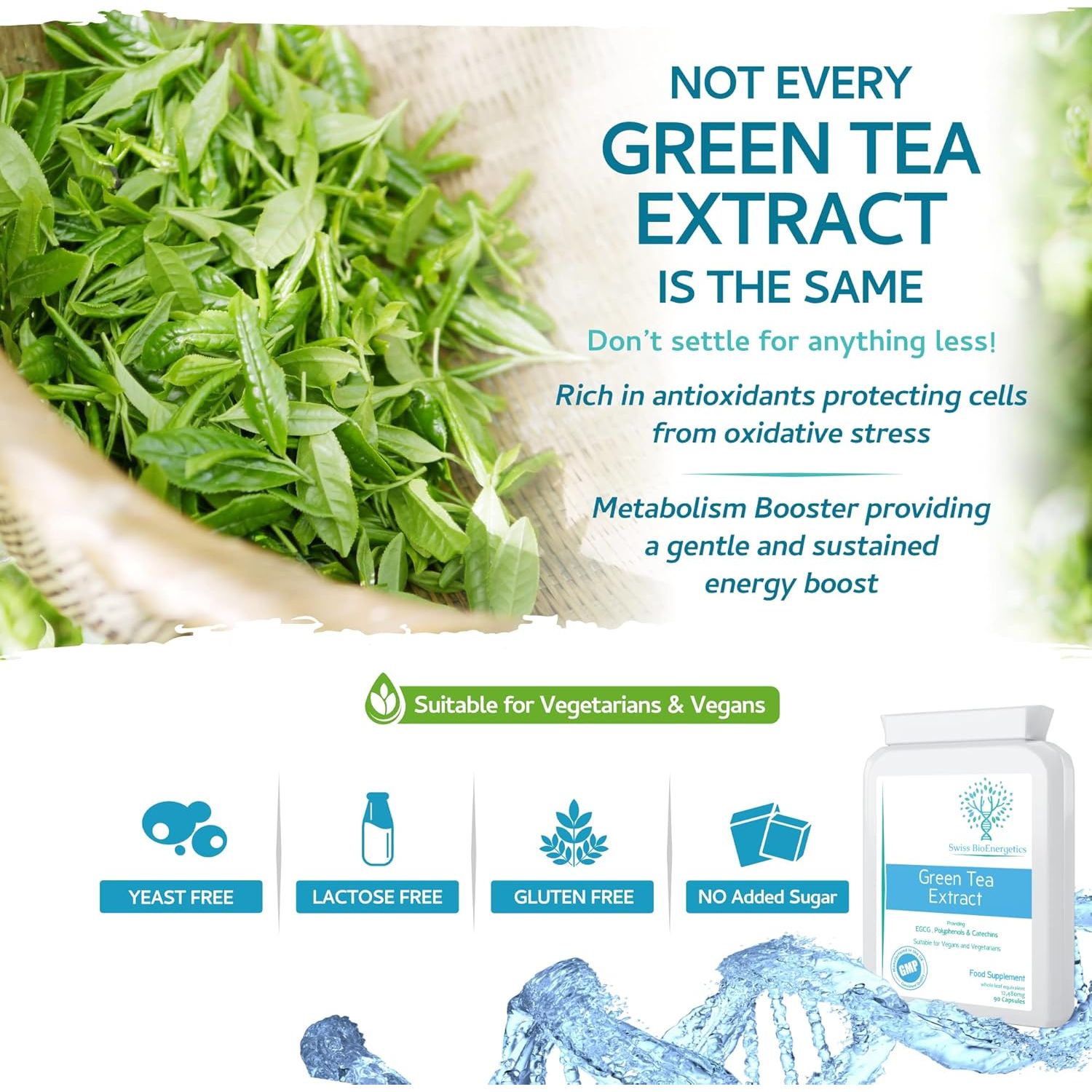 Green Tea Capsules - 12,480Mg - 90 Capsules of Premium Extract - Contains Polyphenols, Catechins & EGCG - Powerful Antioxidant for Immune Health - Not Green Tea Tablets - Made in UK