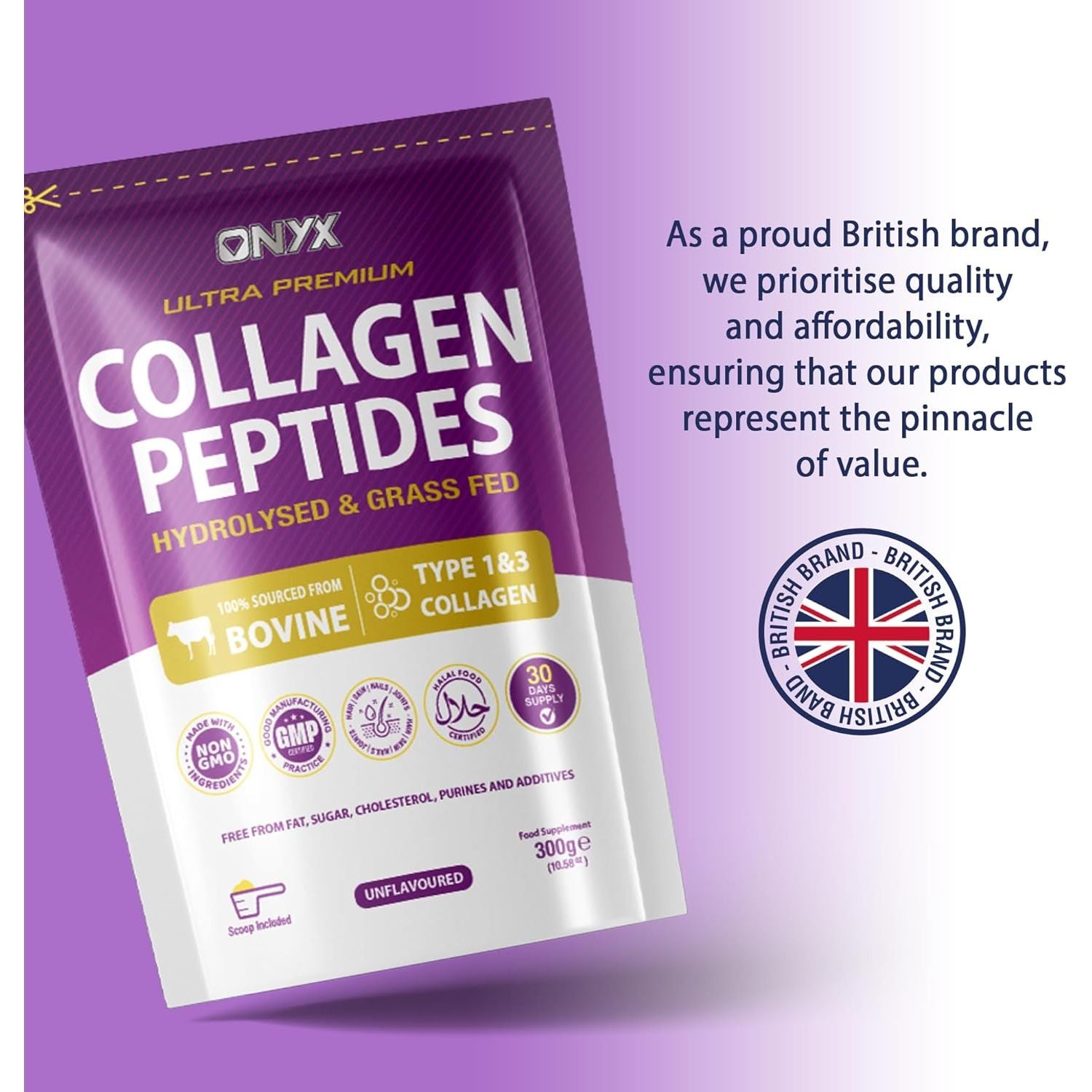 Premium Collagen Powder (Type I, III) Hydrolysed Bovine Collagen Peptides Powder - Halal Certified - 19 Amino Acids - High Levels of All 8 Essential Amino Acids & Bcaas - 150G