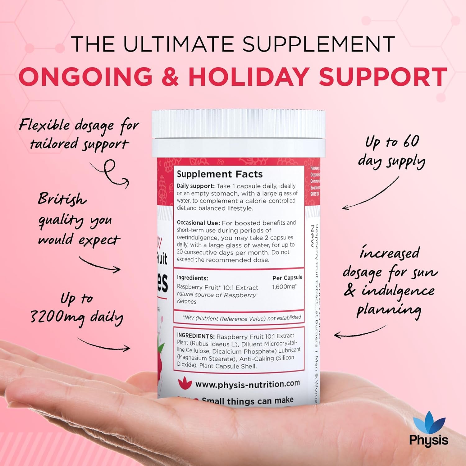 Raspberry Fruit Extract up to 3200Mg Daily | Weight Loss Max Strength | Raspberry Ketones Upgrade | Summer Body All Year | 60 X Slimming Diet Capsules | Natural Fat Burners | Men & Woman