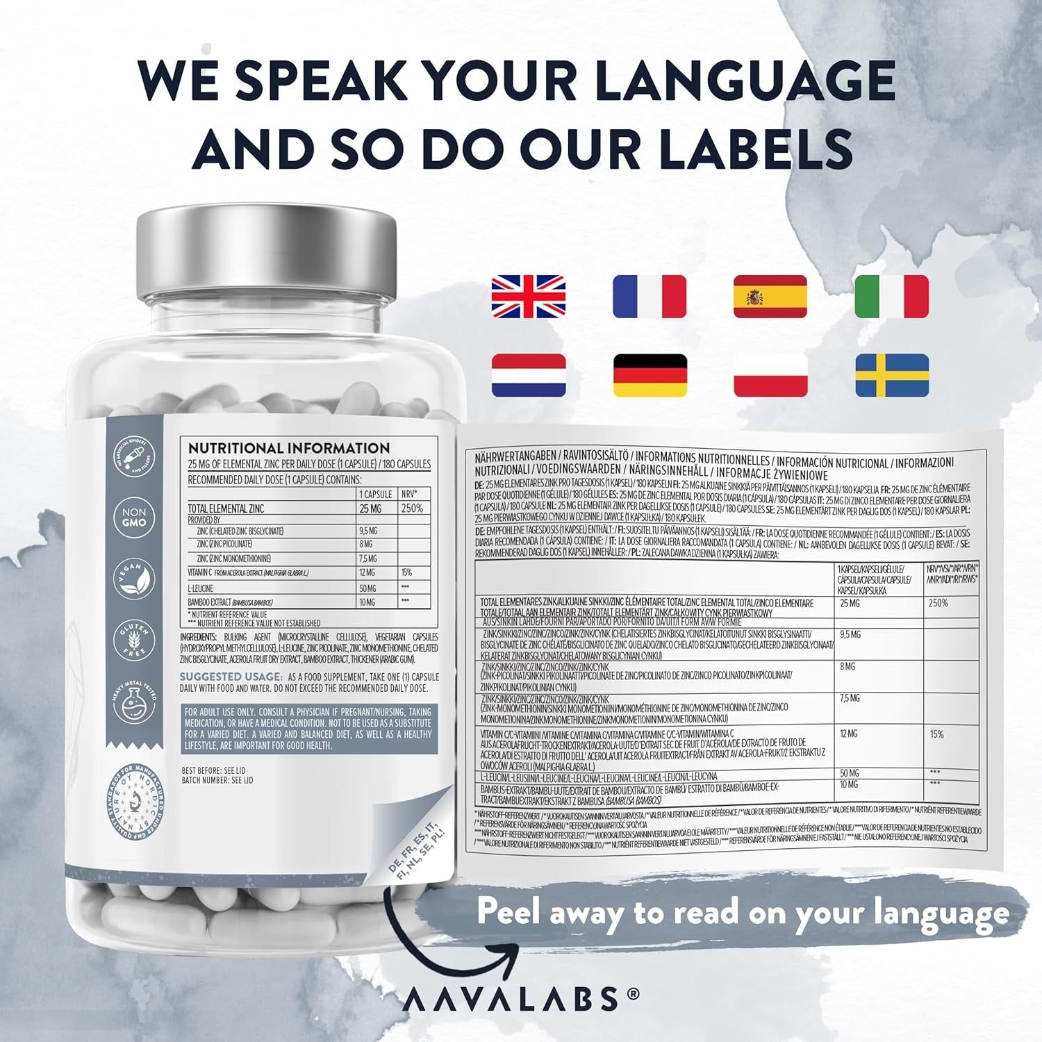 Triple Zinc 25Mg - 3 Forms of Zinc with Natural Vitamin C - Zinc Picolinate, Zinc Bisglycinate and Zinc Monomethionine - 180 High Strength Zinc Tablets - 6 Months Supply - Zinc Supplements