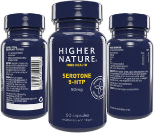 Higher Nature - Serotone 5HTP - 50Mg - Psychological Support - Natural Source of 5HTP - B Vitamins & Zinc - Vegan & Vegetarian - 90 Capsules