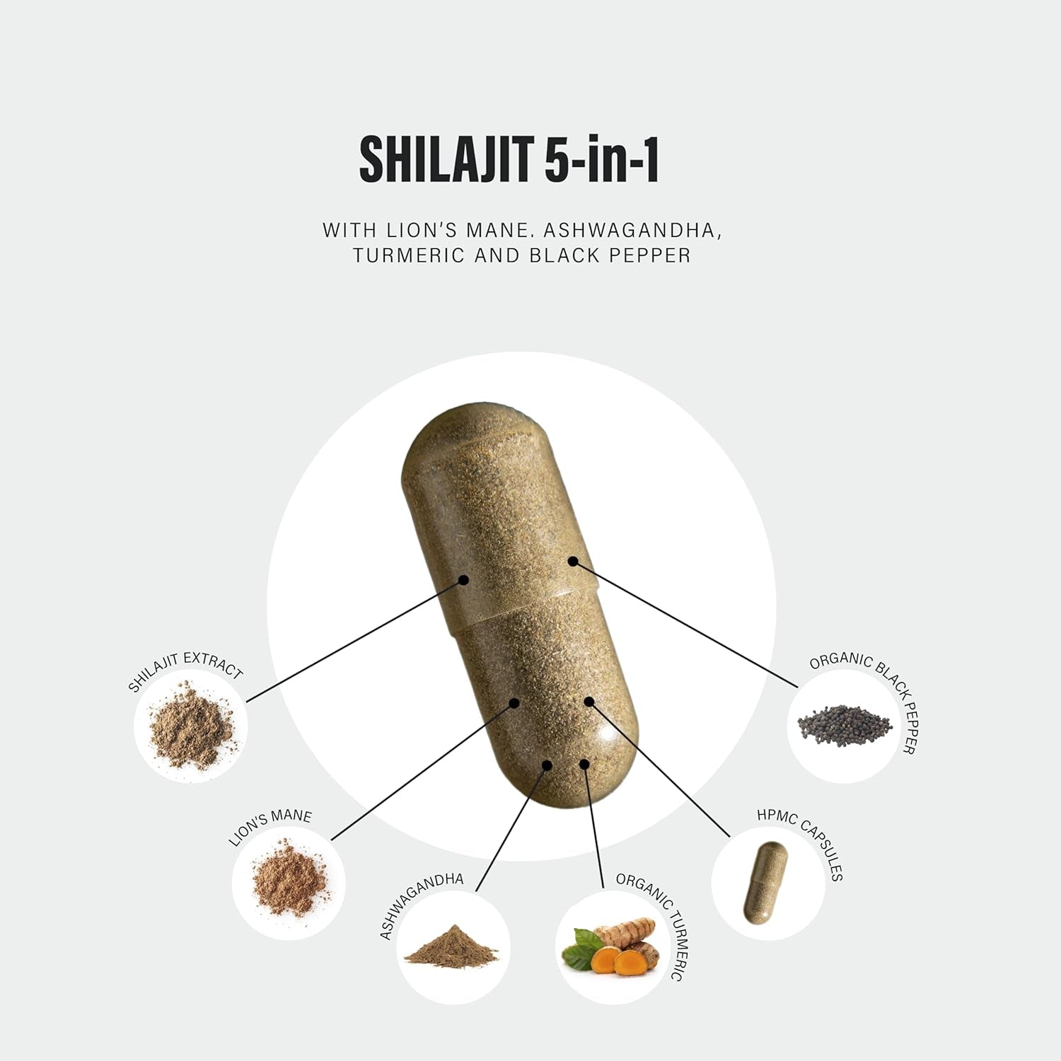 Shilajit Capsules 16,000Mg -120 Days Supply - 60% Fulvic Acid - Added Ashwagandha, Lions Mane, Turmeric and Black Pepper - High Strength Himilayan Shalajit