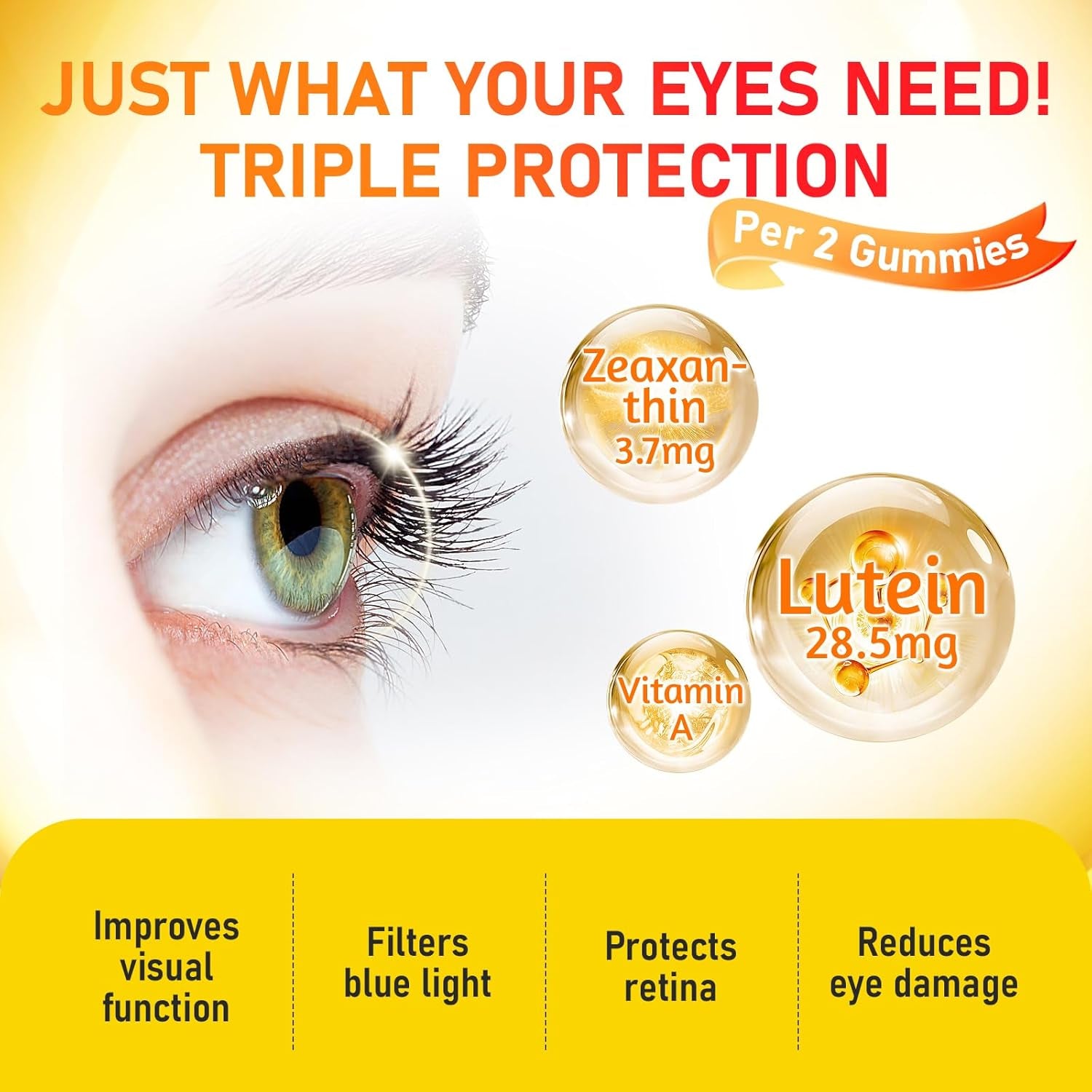 Lutein Gummies (60 Count) Eye Health Supplement with Zeaxanthin & Vitamin a – Orange Flavor, Blue Light Protection, Supports Vision Care for Adults & Kids – Vegan, Non-Gmo, Gluten Free
