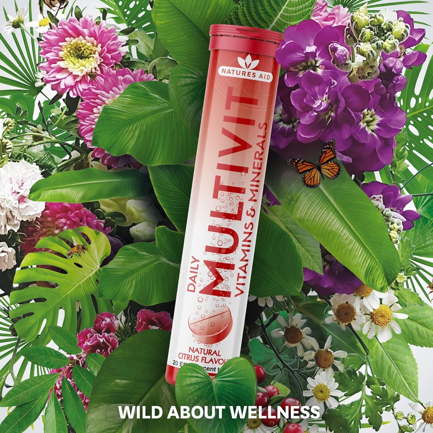 Natures Aid Daily Multivitamin Effervescent 20 Tablets - Supports Energy and Immune Health - High Strength Fizzy Supplement - Vegan, Gluten Free, Non-Gmo - Natural Citrus Multi-Vitamin - 20 Tablets