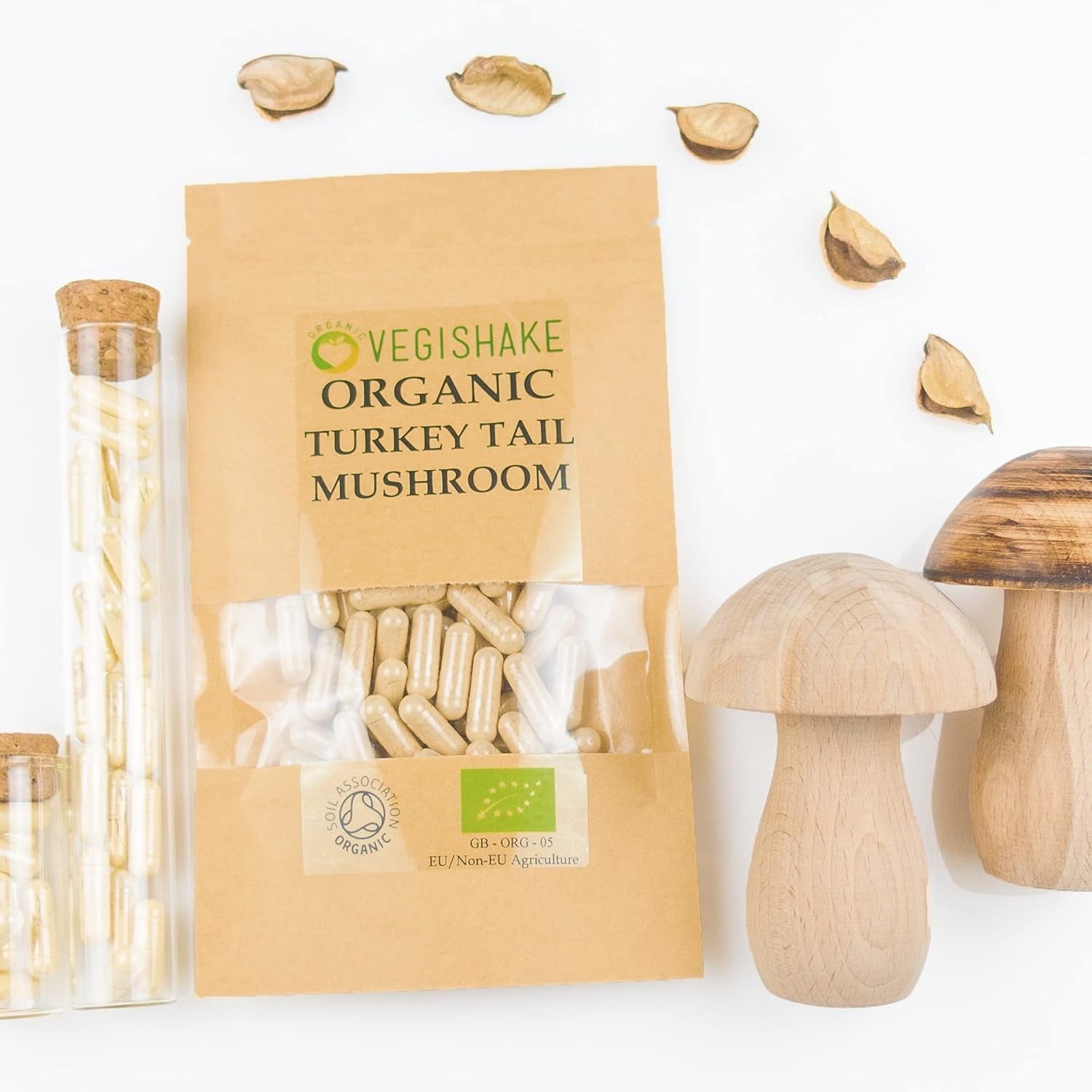 Organic Mushroom HPMC Capsules 600Mg Polysaccharides Immune Vegan Kosher Halal (60 Capsules)