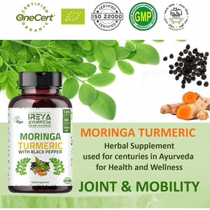 Moringa Oleifera Powder & Turmeric Root Powder with Black Pepper 120 Capsules | Immunity & Metabolism Support, Joint and Digestive Support. Vegan, Gluten-Free and Non-Gmo