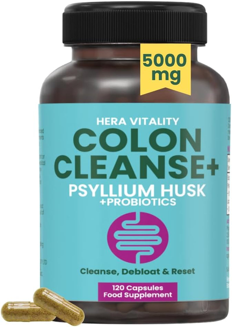 Colon Cleanse plus – 120 Vegan Capsules | Psyllium Husk Complex with Probiotics | High Fibre Digestive Support | Detox, Constipation Relief & Weight Management