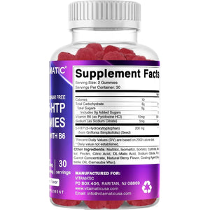 Vitamatic Sugar Free 5-HTP 200Mg Gummies with B6 – 60 Pectin-Based Gummies – Mood Support & Stress Relief