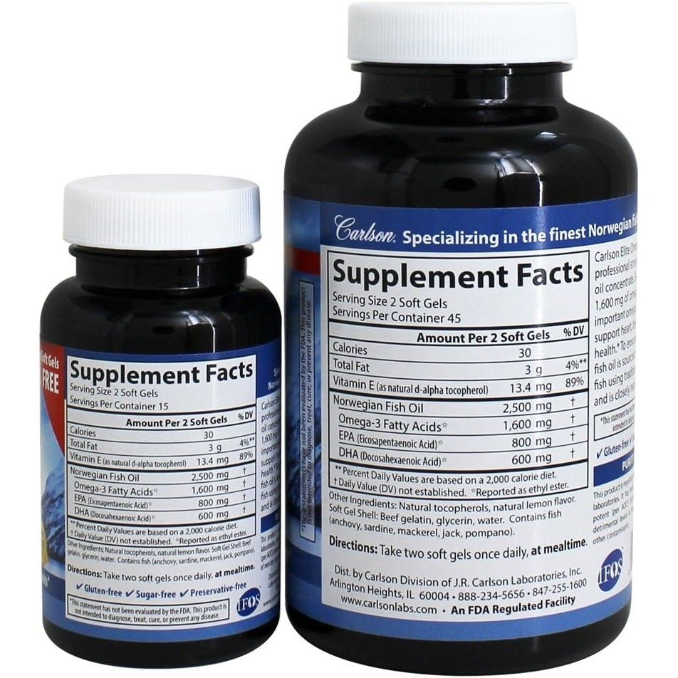 Carlson Labs Elite Omega-3 Gems, 1600Mg Natural Lemon - 90 + 30 Softgels