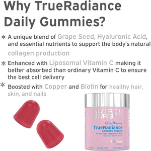 Nutriburst - Trueradiance Collagen Support Gummies for Healthy Hair, Skin & Nails - Biotin (100Μg), Hyaluronic Acid (50Mg), Vitamin a (400Μg) + Vitamin C (80Mg) - 60 Gummies 1 Month Supply
