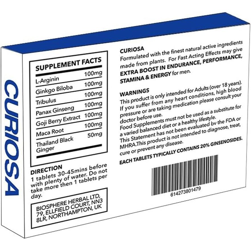 CURIOSA Blue 650Mg | Stronger | Longer | Harder | Performance | Extra Strength Enhancing Pills, Stamina Endurance Booster Supplement Pills for Men | 10 Ginseng Tablets