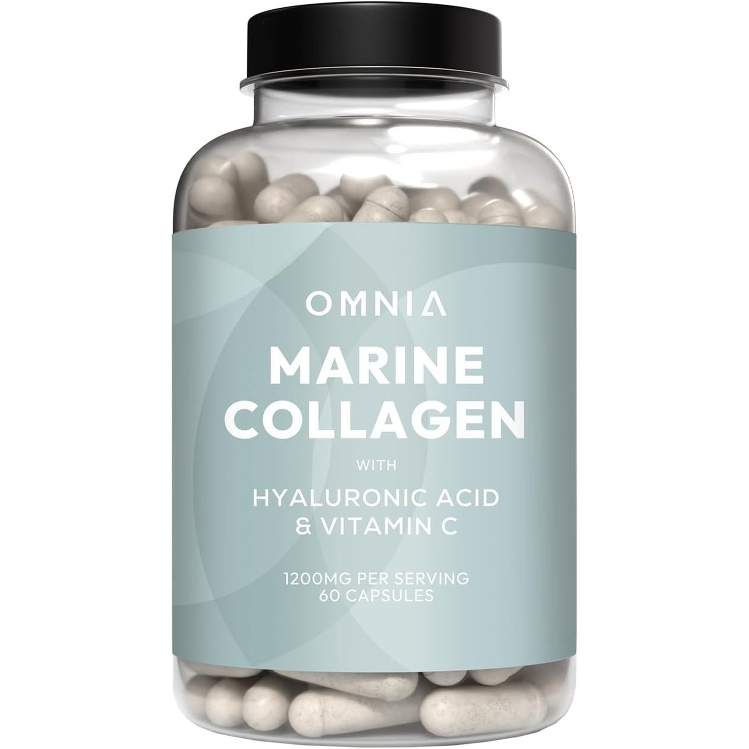 Omnia Marine Collagen Capsules 1200Mg, Premium Skin, Hair & Nail Health Support for Women & Men, Enriched with Type I Collagen, Hyaluronic Acid & Vitamin C, High-Potency Formula, UK Made, 60 Capsules