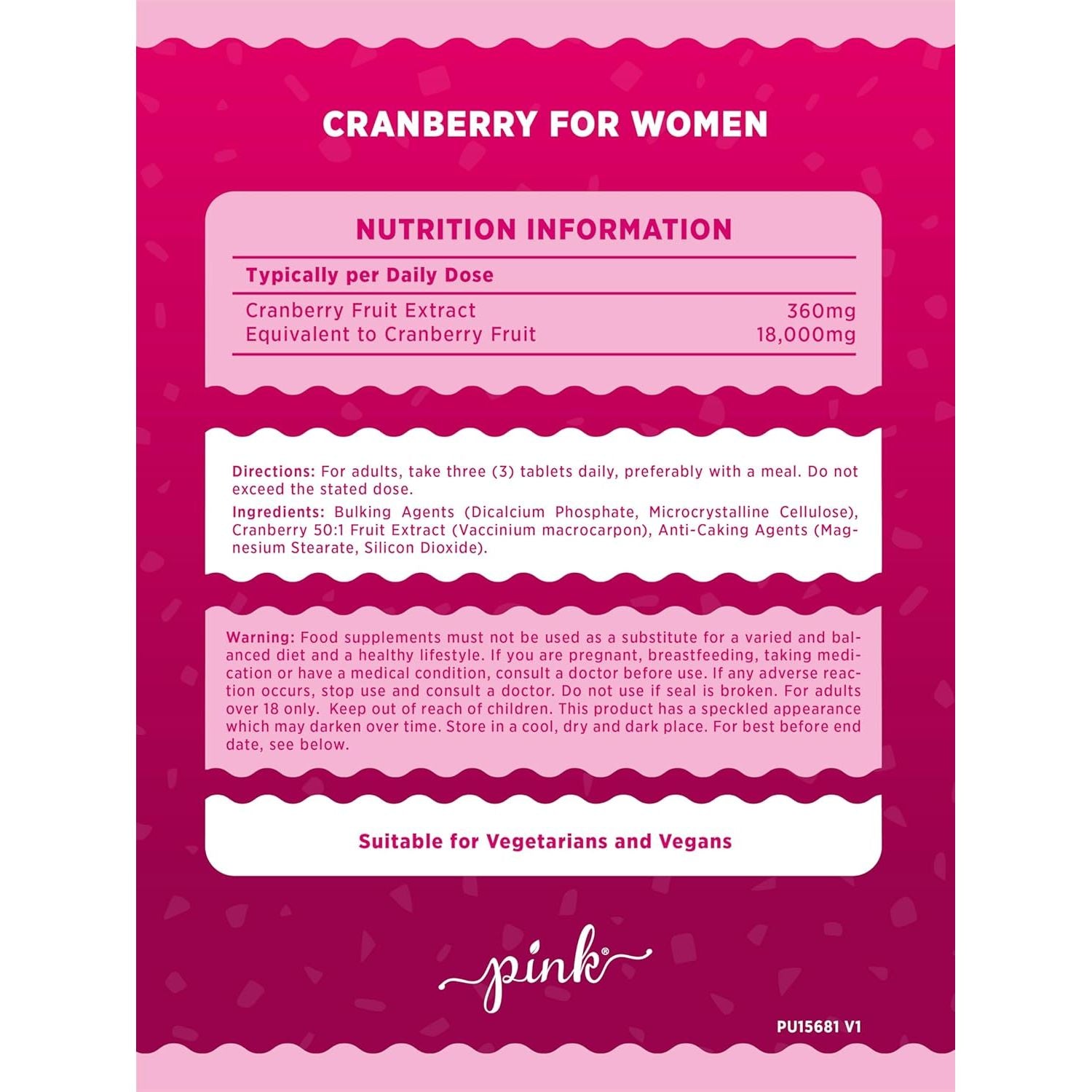Cranberry Tablets for Urinary Infections 18,000Mg | High Strength Cranberry Extract | 240 Vegan Tablets | Supplement for Women & Men | by Pink