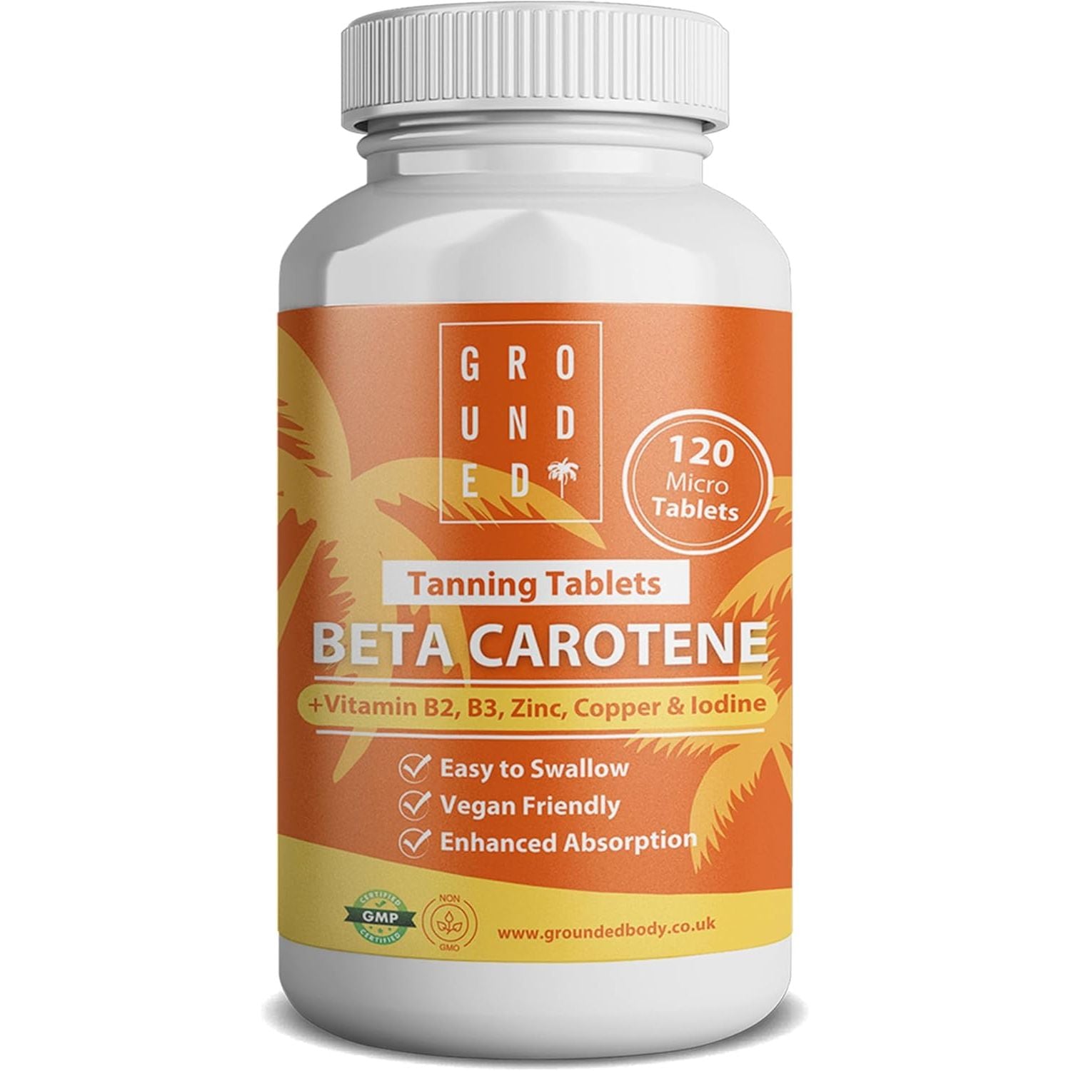 Grounded Beta Carotene Tanning Tablets | 120 Tablets, 4 Month Supply | with Zinc, Vitamin A, B2, B3, Copper & Iodine | High Strength Antioxidant Support | Vegan-Friendly & Made in the UK