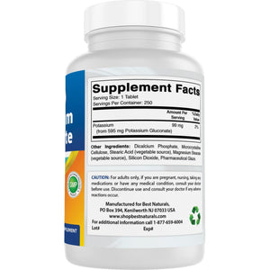 Best Naturals Potassium Gluconate 595 Mg 250 Tablets