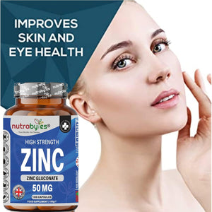 Nutrabytes High Strength Zinc Gluconate Supplement, 180 Vegan Capsules | 50Mg Pure Elemental Chelated Mineral for Immune System, Skin, Hair, Nails, Hormone & Fertility Support | 6 Month Supply