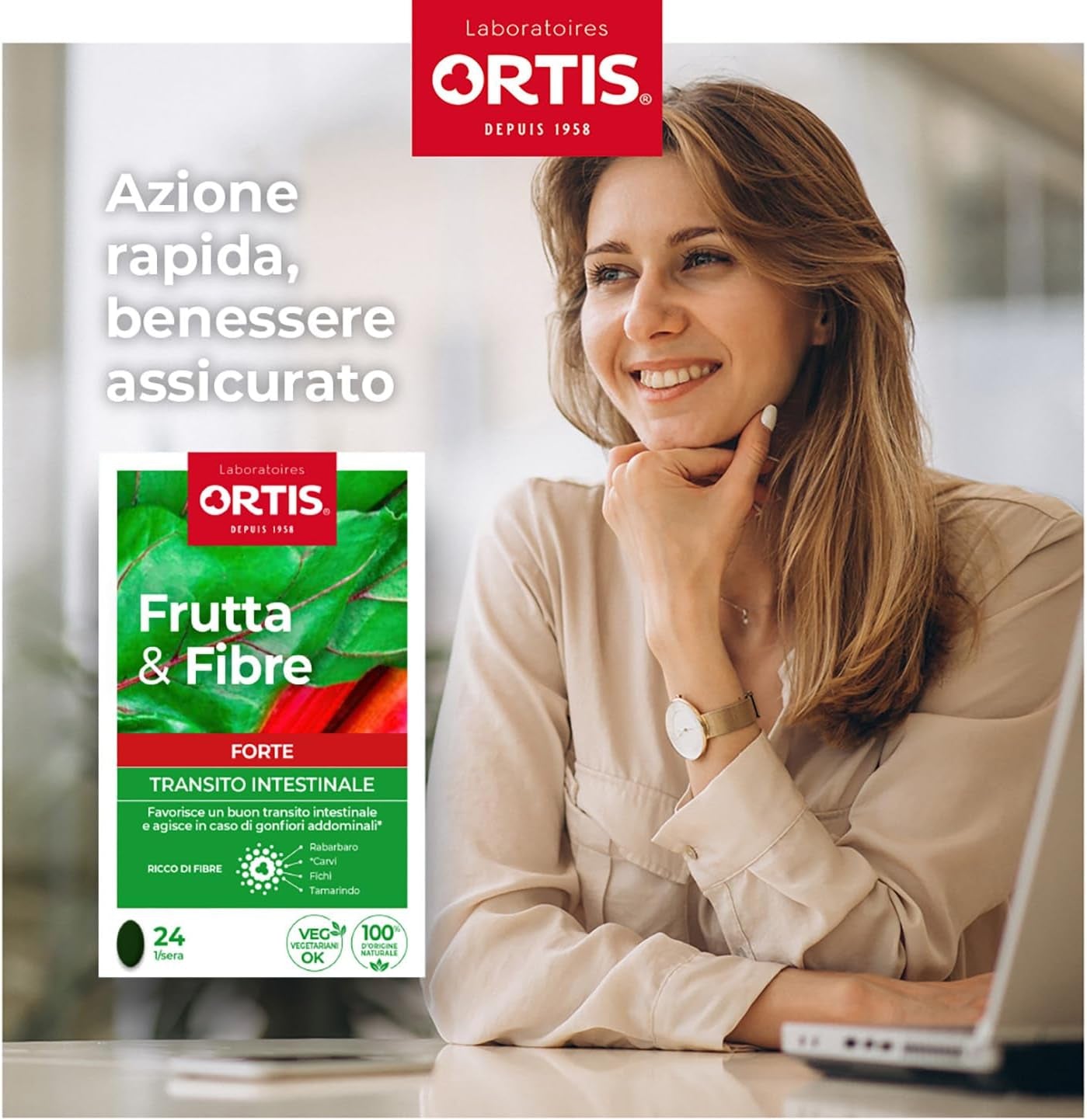 Ortis Frutta&Fibre Forte Integratore Transito Intestinale 24 Compresse