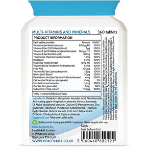 Health4All Multivitamins & Minerals One a Day 360 Easy to Swallow Tablets, 1 Year Supply, 100% RDA Daily Essential Nutrients for Men & Women, Supports Energy, Immunity & Overall Health | Made in UK
