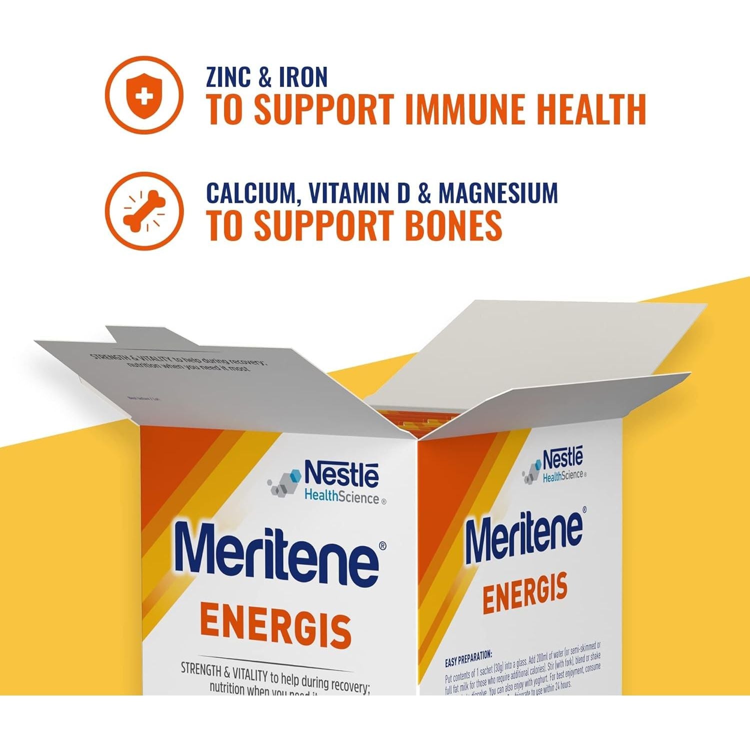 Meritene Energis Vanilla Protein Shake | 30G Powder Sachets, Pack of 15 | Nutritional Support Mix with Proteins and Minerals | with Vitamin D, B & K